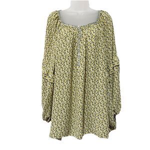 Max Studio Size 3X Women's Top Blouse Orange Lemon Print Scoop Neck Long Sleeve